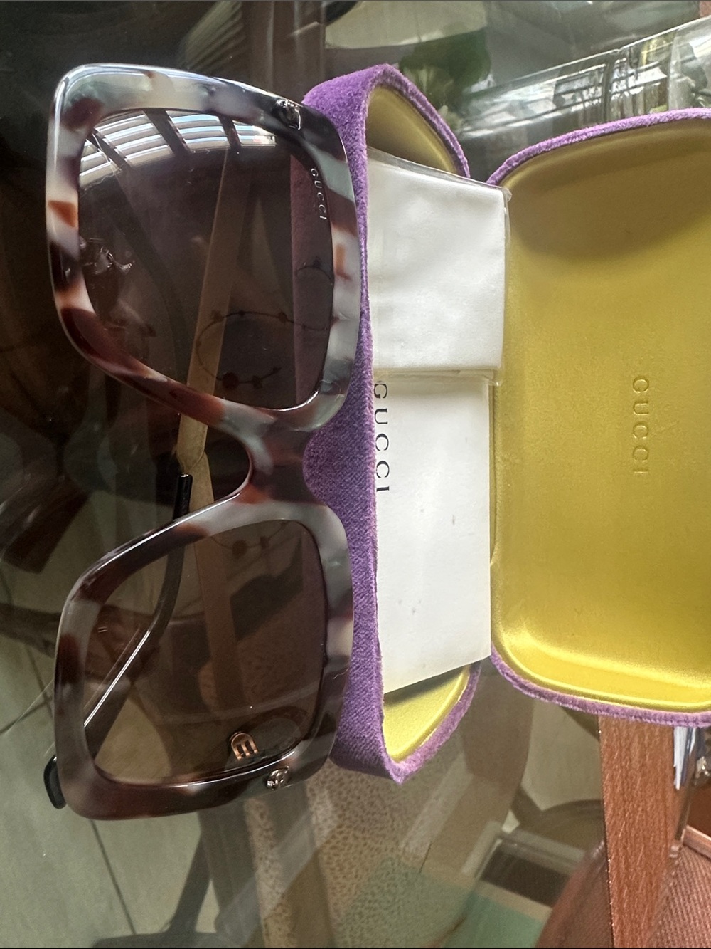 Gucci Women's Tortoiseshell Square Sunglasses with Purple Case